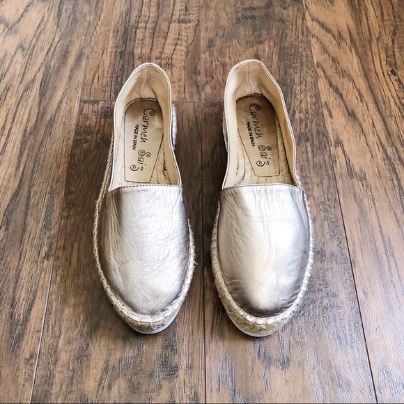 Carmen Saiz • rose gold leather espadrilles flats slip ons Spanish Made in Spain - Picture 2 of 10